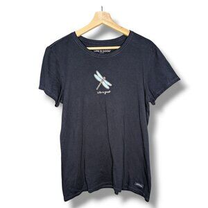 Life Is Good Womens Large Dragonfly Blue Short Sleeve T Shirt Top Crusher